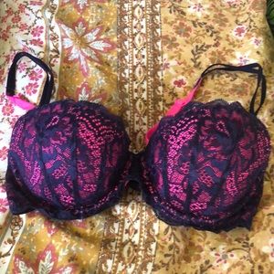 Victoria’s Secret  PINK 32C pink n blue lace push up bra